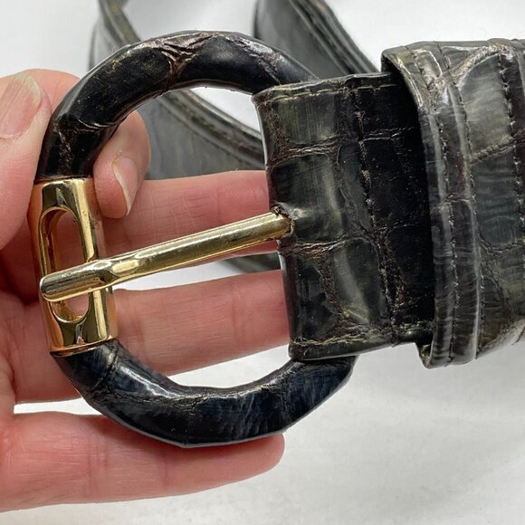 Carlisle Vintage Mock Crocodile Brown Leather Covered Buckle Wide Waist Belt LG - Picture 4 of 9